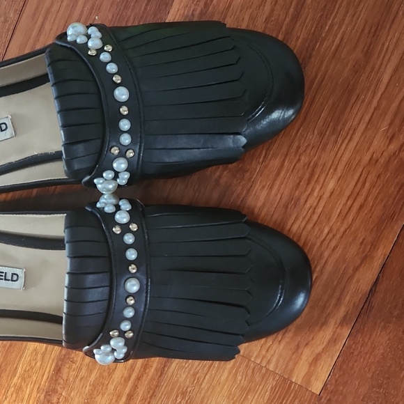 Karl Lagerfeld Pearl and Black Leather Loafers Size 9.5 - Picture 6 of 14